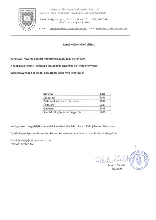 Rendkívüli felvételi eljárás