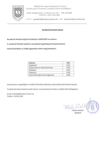 Rendkívüli felvételi eljárás